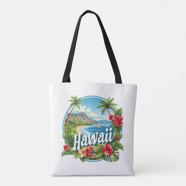 Tropical Flowers Hawaii Beach Mountains Travel Art Tote Bag