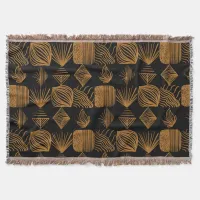 Bold Caribbean Tribal Mudcloth: Black, Gold Throw Blanket