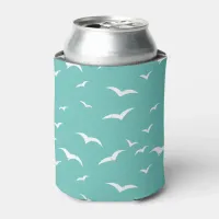 Cool Blue Coastal Seagulls Pattern Beach Bar Can Cooler