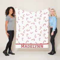 Personalized Candy Cane Christmas Fleece Blanket