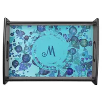 Modern geometric shapes with monogram in blue serving tray