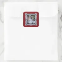 Custom Baby Photo in Fancy Silver Frame Add Photo Square Sticker