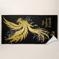 Glam Gold Phoenix Silver Glitter Monogram Black | Beach Towel