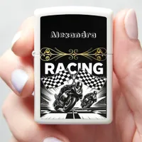 High-speed racing with checkered flags in action zippo lighter