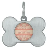 Flowery Peach and Coral Damask Pet Name Tag