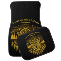 Gold Bison Head With Mountains and Trees Car Floor Mat