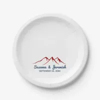 Rustic Mountains in Red and Blue Wedding Reception Paper Plates