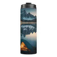 Tent, Mountains and Lake Camping Themed Art Thermal Tumbler