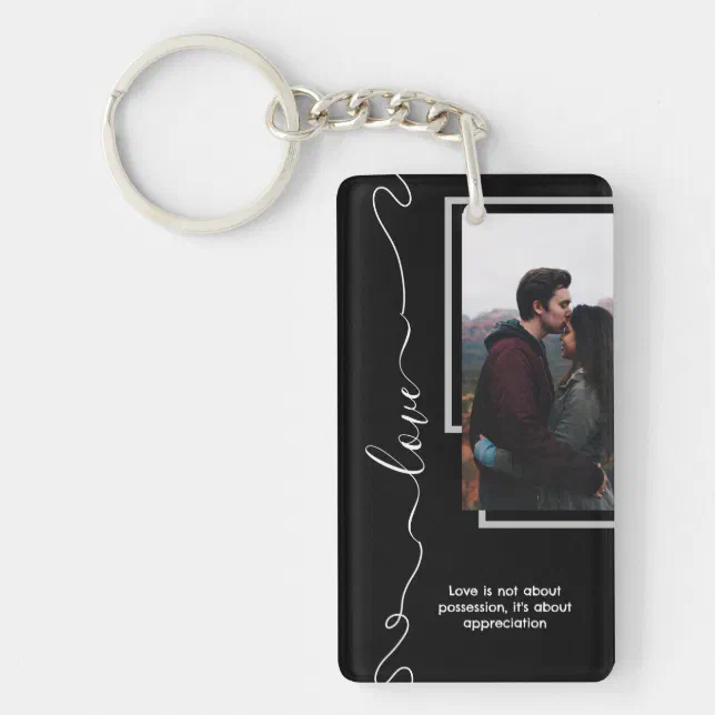 Black And White Minimalist Love Photo Collage Keychain