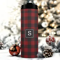 Buffalo Plaid Red And Black Lumberjack Monogrammed Thermal Tumbler