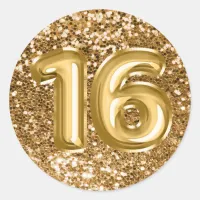 16 Gold Foil Balloons Sparkly Chunky Glitter Classic Round Sticker
