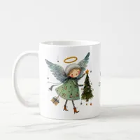 Cute Angel with Christmas Tree Coffee Mug