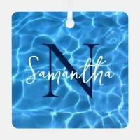 Aqua Blue Swimming Pool Photo Monogrammed Metal Ornament