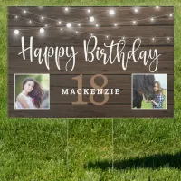 Rustic String Lights on Wood Any Year Birthday Sign