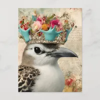 Beautiful Blue Bird in a Funny Crown Collage Postcard