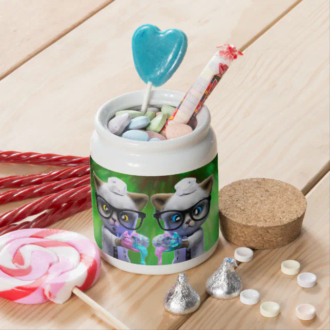 Funny Mad Cat Scientists Plotting World Domination Candy Jar