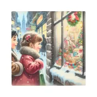 Children Looking into a Christmas Window Holiday Metal Print