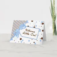 Blue & Brown Welcome Little One Baby Congrats Card