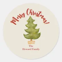 Christmas Tree Red Green Traditional envelope  Classic Round Sticker