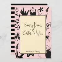 Bunny Kisses and Easter Wishes Pink Modern Family Holiday Card