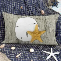 Rustic Beach Driftwood with Sand Dollar & Starfish Accent Pillow