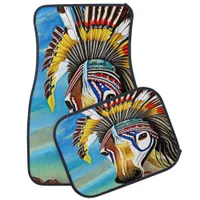 Vibrant Feathers on Sunset Horse Car Floor Mat