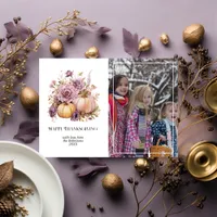 Mauve and Gold Holly and Ivy Thanksgiving Holiday Card