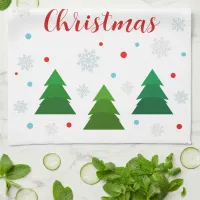 Christmas tree forest, snowflakes, red blue dots kitchen towel