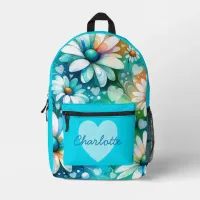 Whimsical Boho Floral Daisy Hearts Valentines Gift Printed Backpack