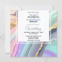 *~*  PASTEL RSVP QR AGATE AR66 Gold Wedding Invitation