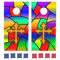 Stained Glass and Cross Religious  Cornhole Set