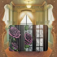 Purple roses by the window - gothic style bath mat