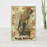 Vintage Birthday Bird With Floral Background Card