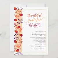 Thankful Grateful Blessed Fall Thanksgiving Dinner Invitation