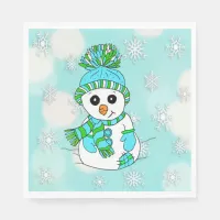 Teal Snowman and Snowflakes holiday Christmas Napkins