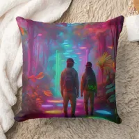 Out of this World - Virtual Reality Neon Jungle Throw Pillow