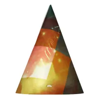 Seventies Orange Abstract Techno Triangles Party Hat