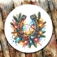 Country and Western Rustic Horseshoe Christmas Classic Round Sticker