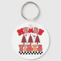 Merry Vibes Retro Groovy Christmas Holidays Keychain