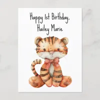 First Birthday Stuffed Toy Tiger Personalized Postcard