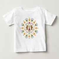 Sock Monkey Lovers in a Folk Garden Baby T-Shirt