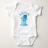 Cute Zebra with Hearts and Custom Name Baby Bodysuit