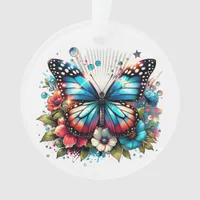 Blue Butterfly and Flowers Personalized Christmas Ornament