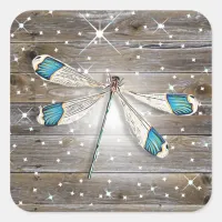 Magical Blue  Dragonfly Sparkles Square Sticker