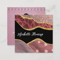 Pink and Gold Linen Fabric Denim Square Business Card