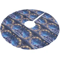 Magical Christmas time - golden snowflakes on blue Brushed Polyester Tree Skirt