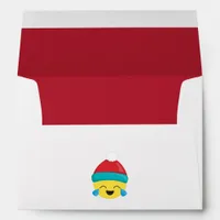 Festive Smiling Winter Emoji with Red Hat and Red Envelope