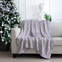 Christmas Tree Pattern Violet and Lime Green ID175 Fleece Blanket