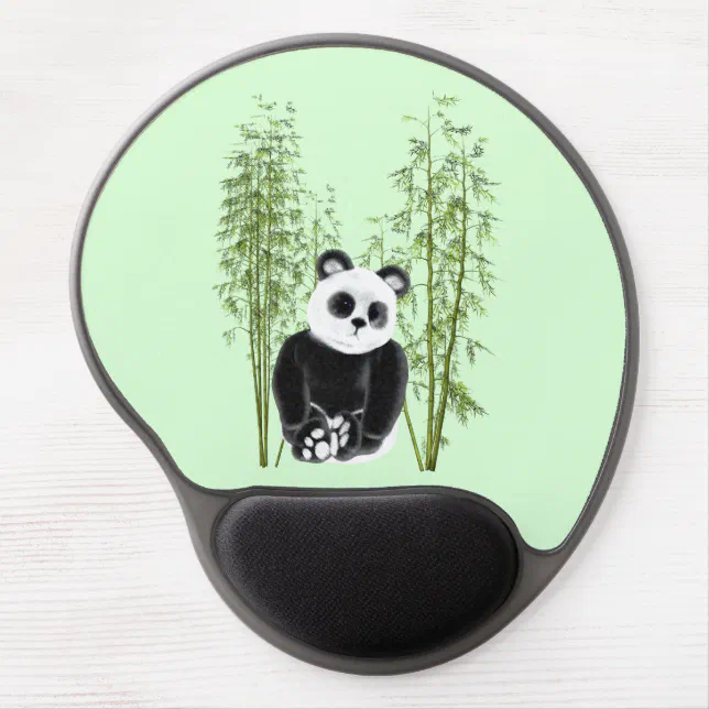 Cute Panda Sitting in Bamboo Gel Mouse Pad