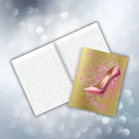 Pretty Pink Glittery High Heel Shoe on gold | Notebook